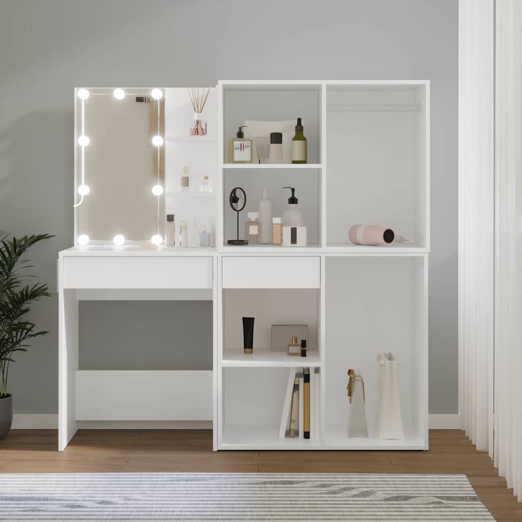 Coiffeuse à LED avec 2 armoires Blanc Bois d'ingénierie - XIOS