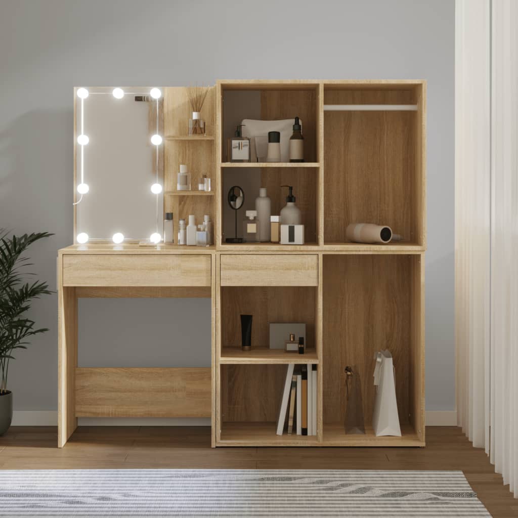 Coiffeuse à LED avec 2 armoires Chêne sonoma Bois d'ingénierie - XIOS