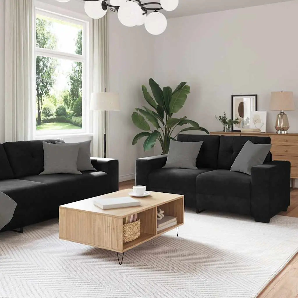 Ensemble canapé 2 pcs avec coussins velours noir - XIOS