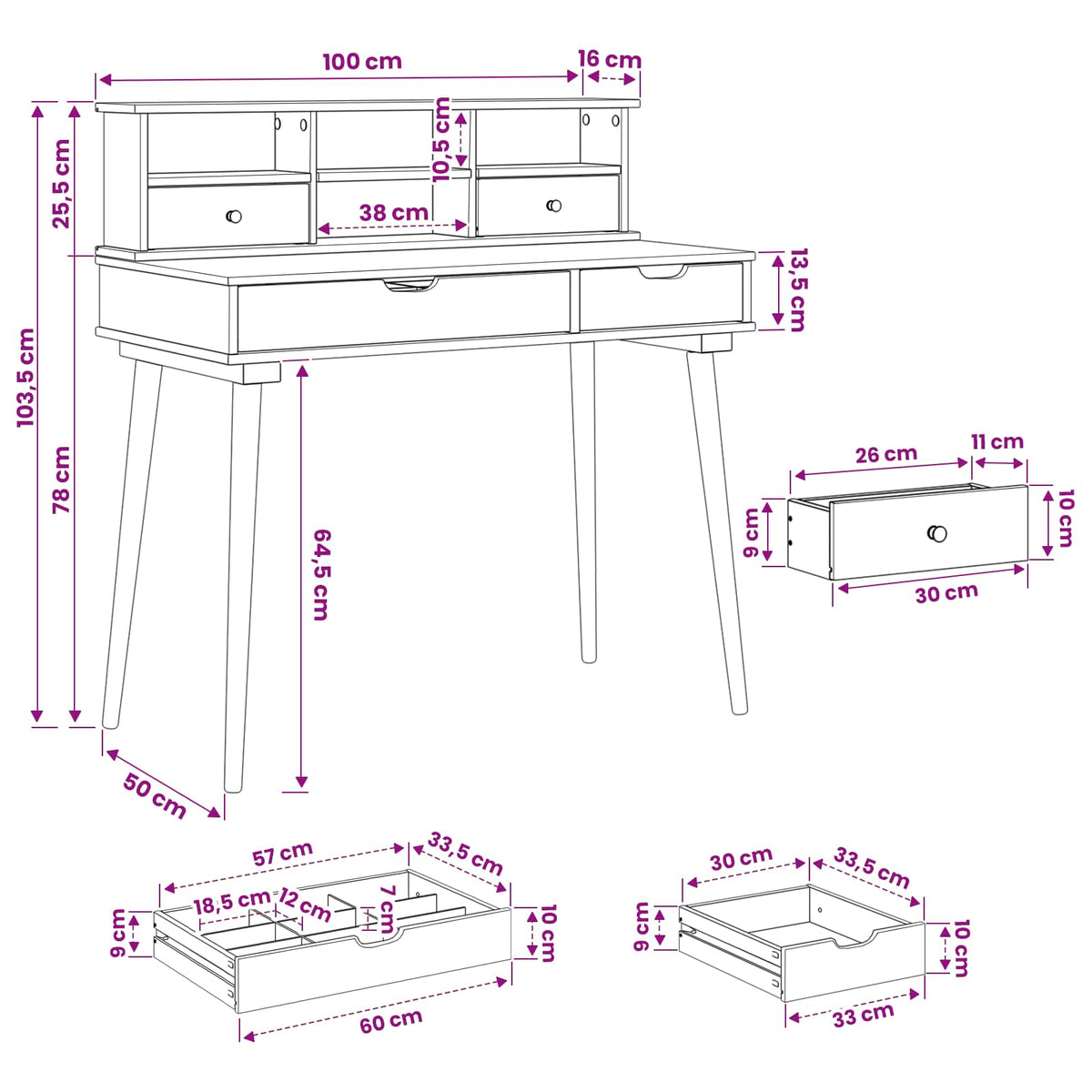 Ensemble de Coiffeuse FAUSKE 2 pc Blanc 100 x 50 x 103,5 cm - XIOS