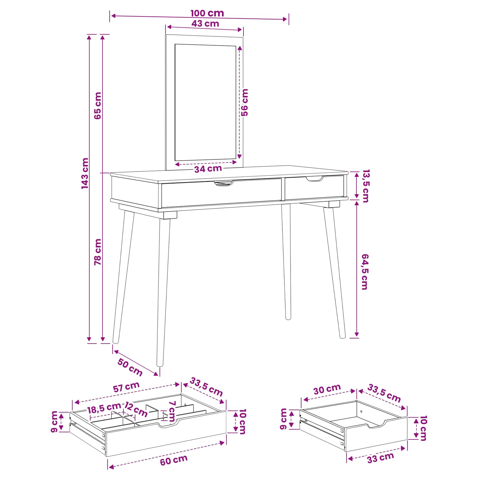 Ensemble de Coiffeuse FAUSKE 2 pc Blanc 100 x 50 x 143 cm - XIOS