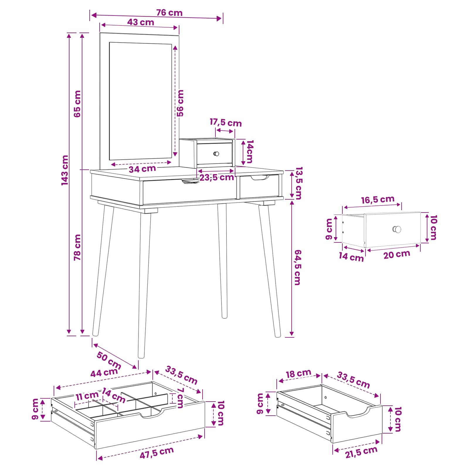 Ensemble de Coiffeuse FAUSKE 3 pc Blanc 76 x 50 x 143 cm - XIOS