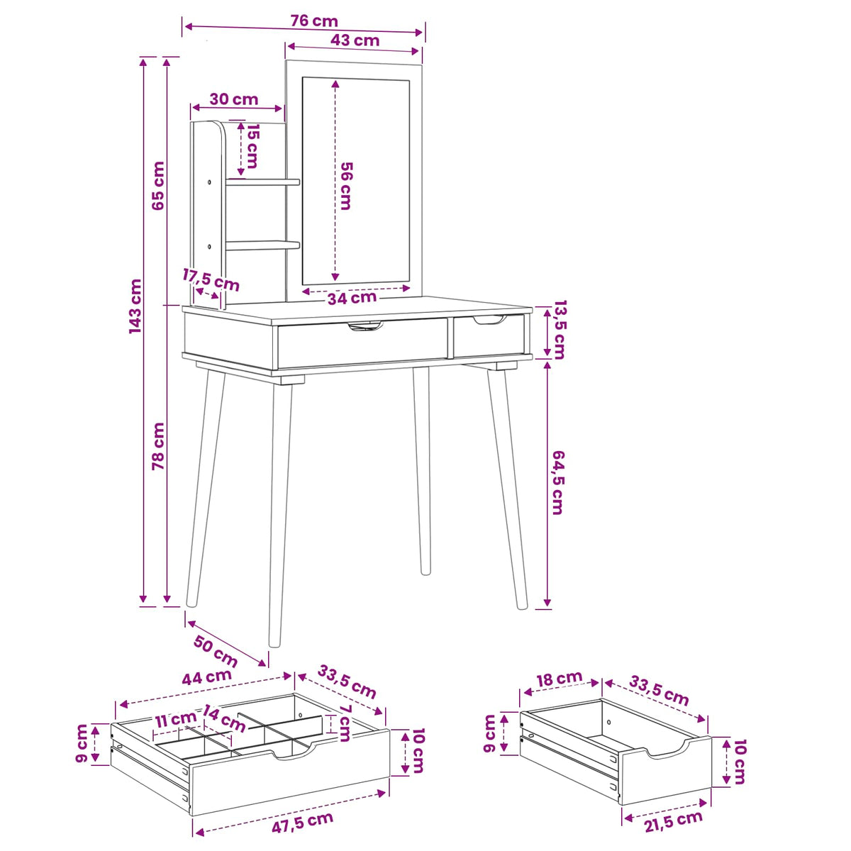 Ensemble de Coiffeuse FAUSKE 3 pc Blanc 76 x 50 x 143 cm - XIOS