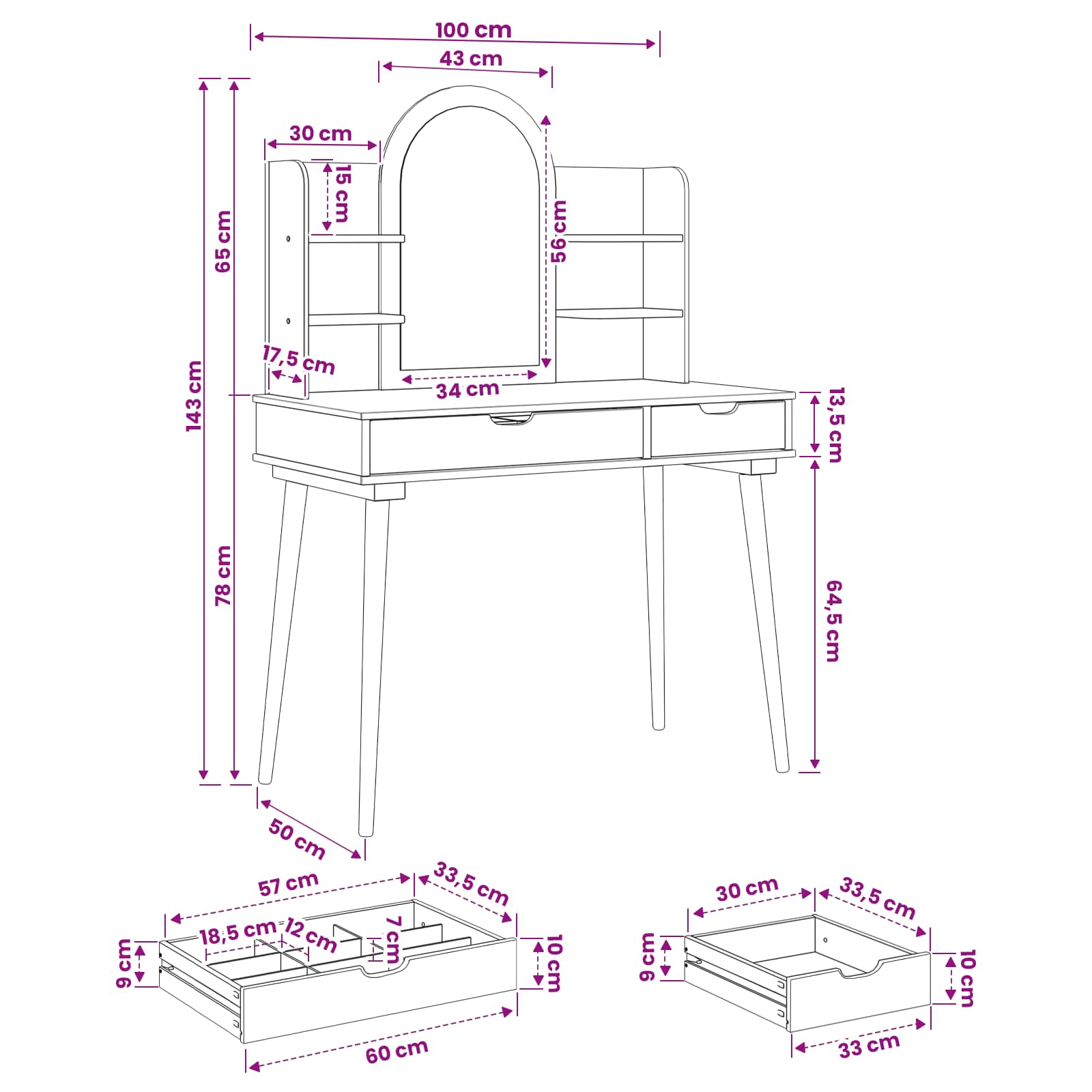 Ensemble de Coiffeuse FAUSKE 4 pc Blanc 100 x 50 x 143 cm - XIOS