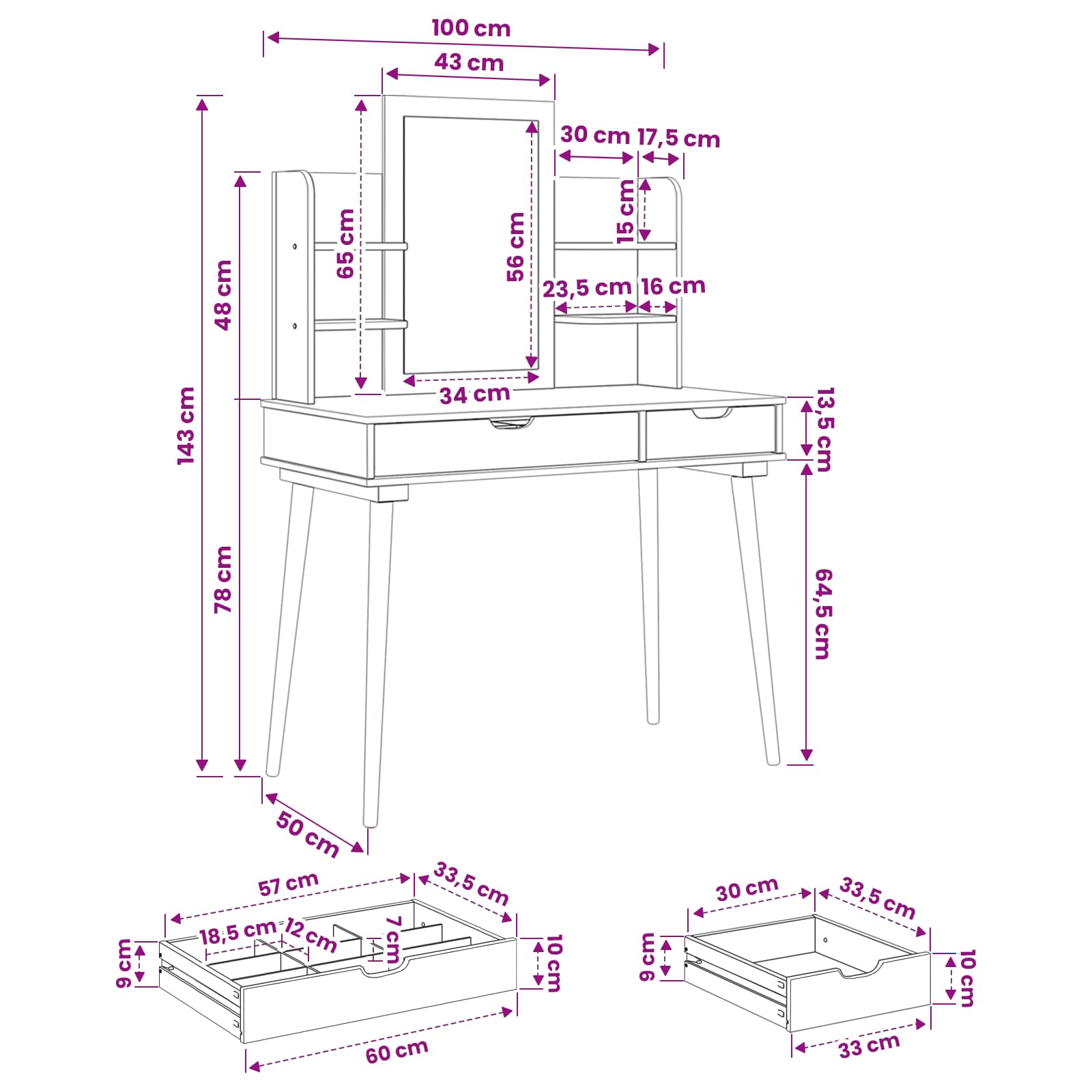 Ensemble de Coiffeuse FAUSKE 4 pc Blanc 100 x 50 x 143 cm - XIOS