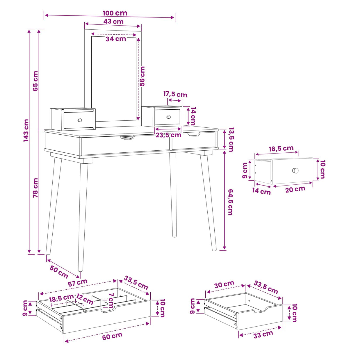 Ensemble de Coiffeuse FAUSKE 4 pc Blanc 100 x 50 x 143 cm - XIOS