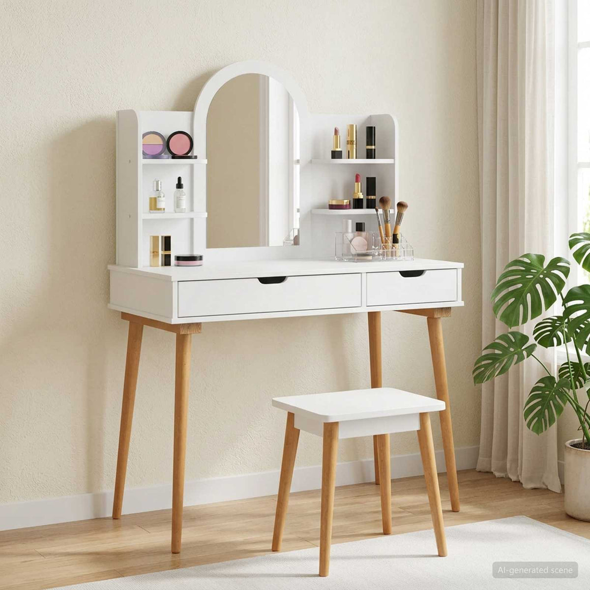 Ensemble de Coiffeuse FAUSKE 4 pc Blanc 100 x 50 x 143 cm - XIOS