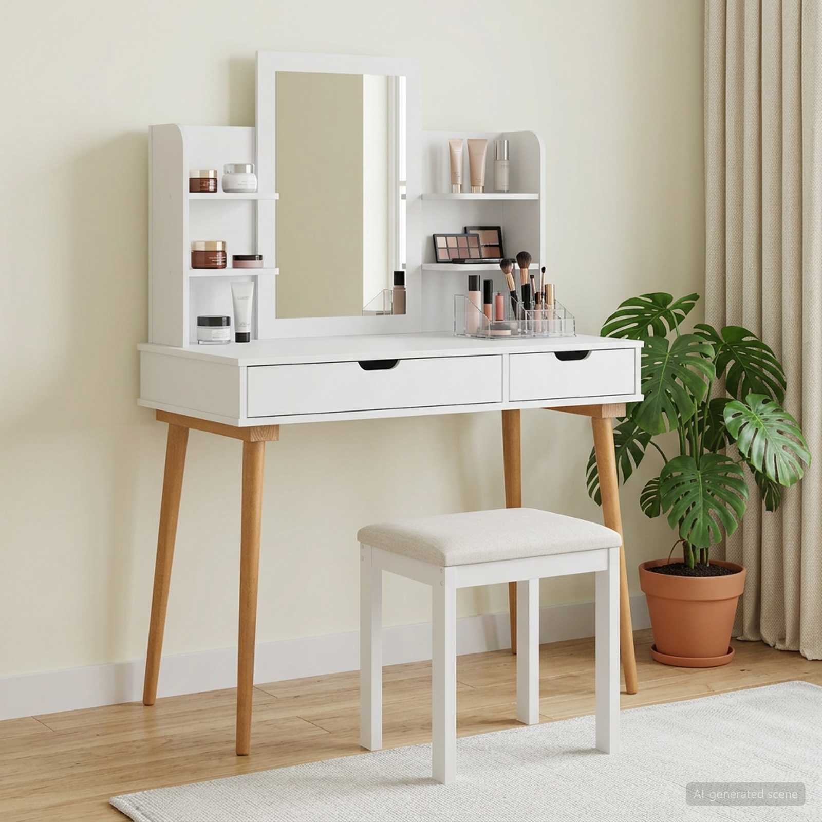 Ensemble de Coiffeuse FAUSKE 4 pc Blanc 100 x 50 x 143 cm - XIOS