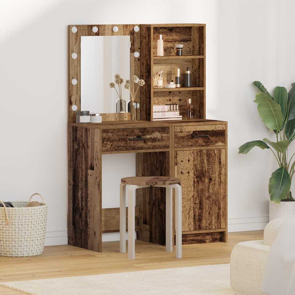 Ensemble de table de maquillage avec LED 2 pc Bois ancien - XIOS