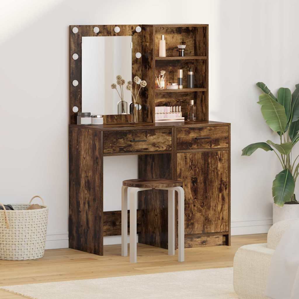 Ensemble de table de maquillage avec LED 2 pc Chêne fumé - XIOS