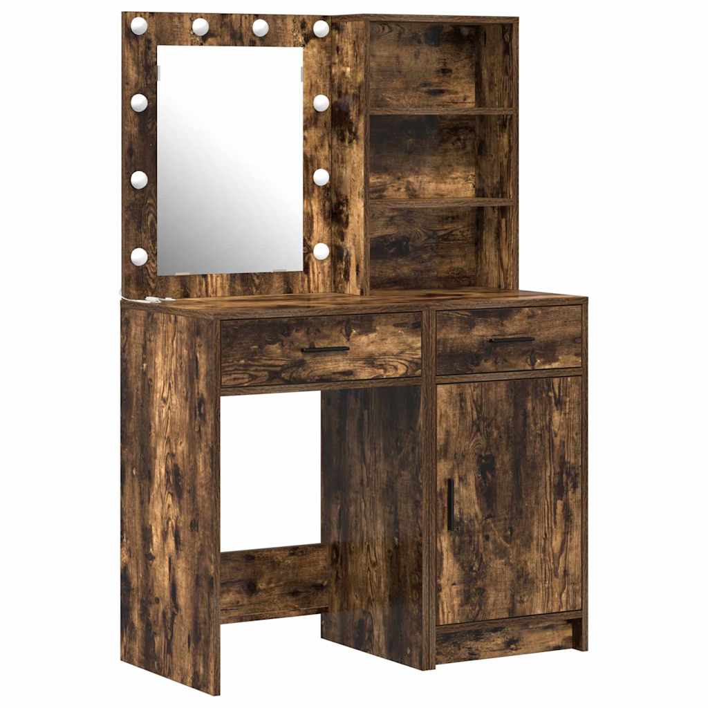 Ensemble de table de maquillage avec LED 2 pc Chêne fumé - XIOS