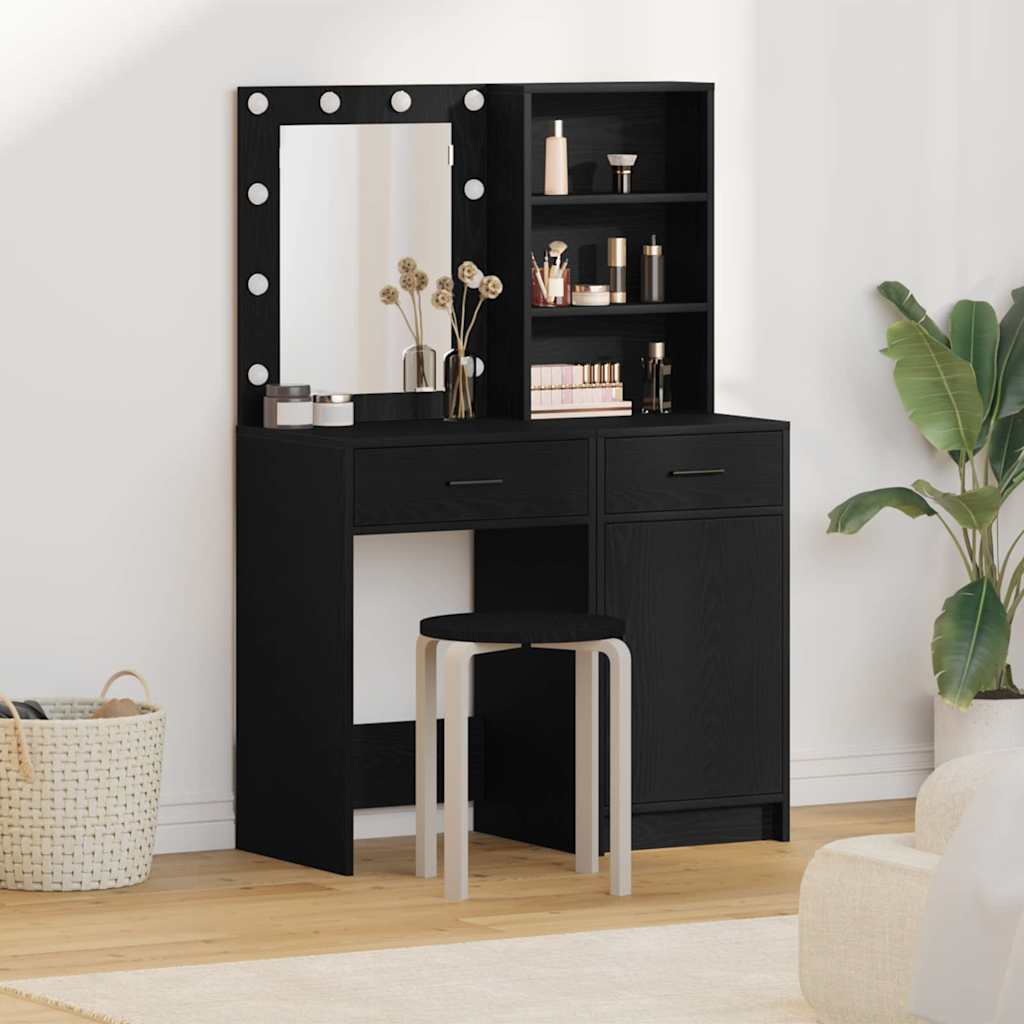Ensemble de table de maquillage avec LED 2 pc Chêne noir - XIOS