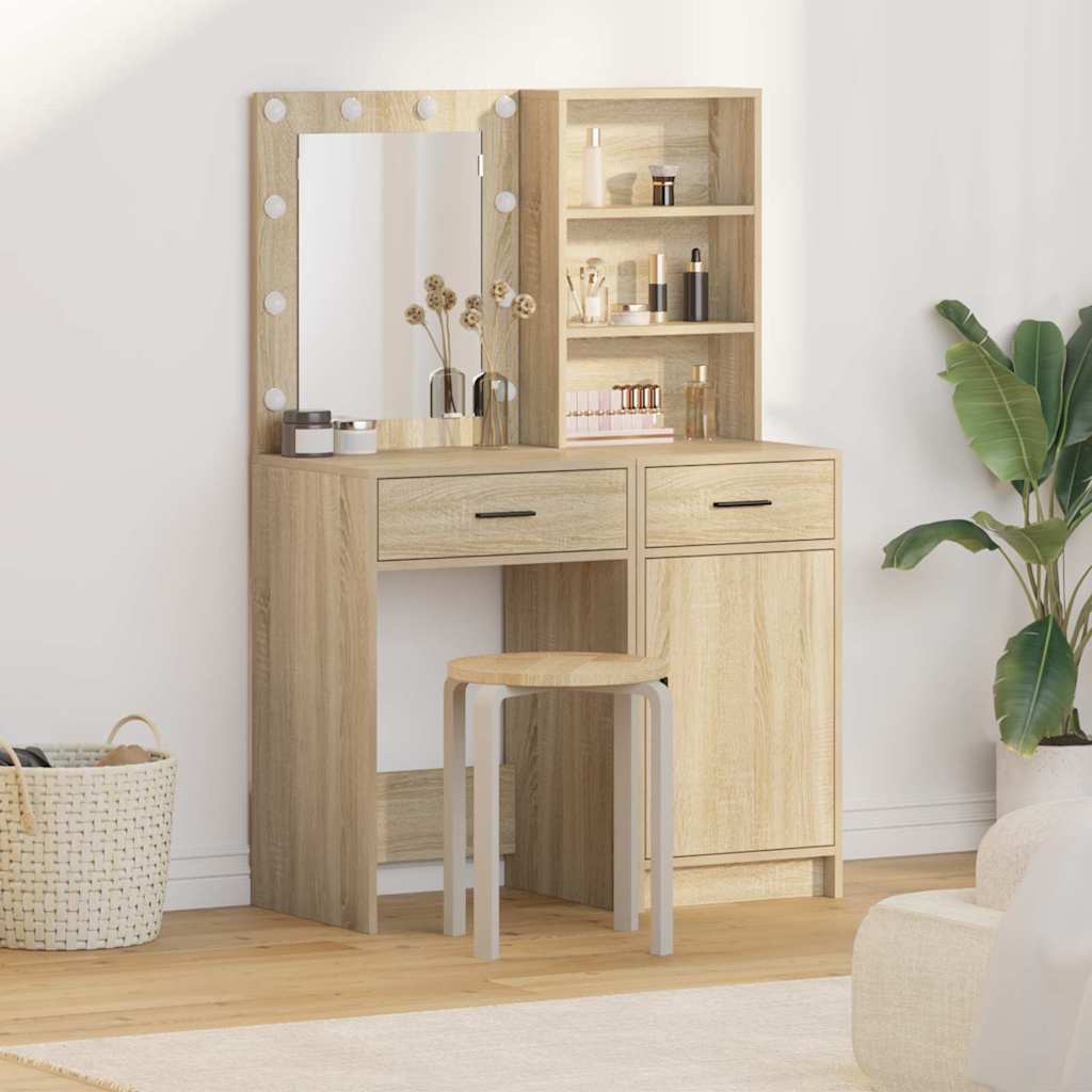 Ensemble de table de maquillage avec LED 2 pc Chêne Sonoma - XIOS