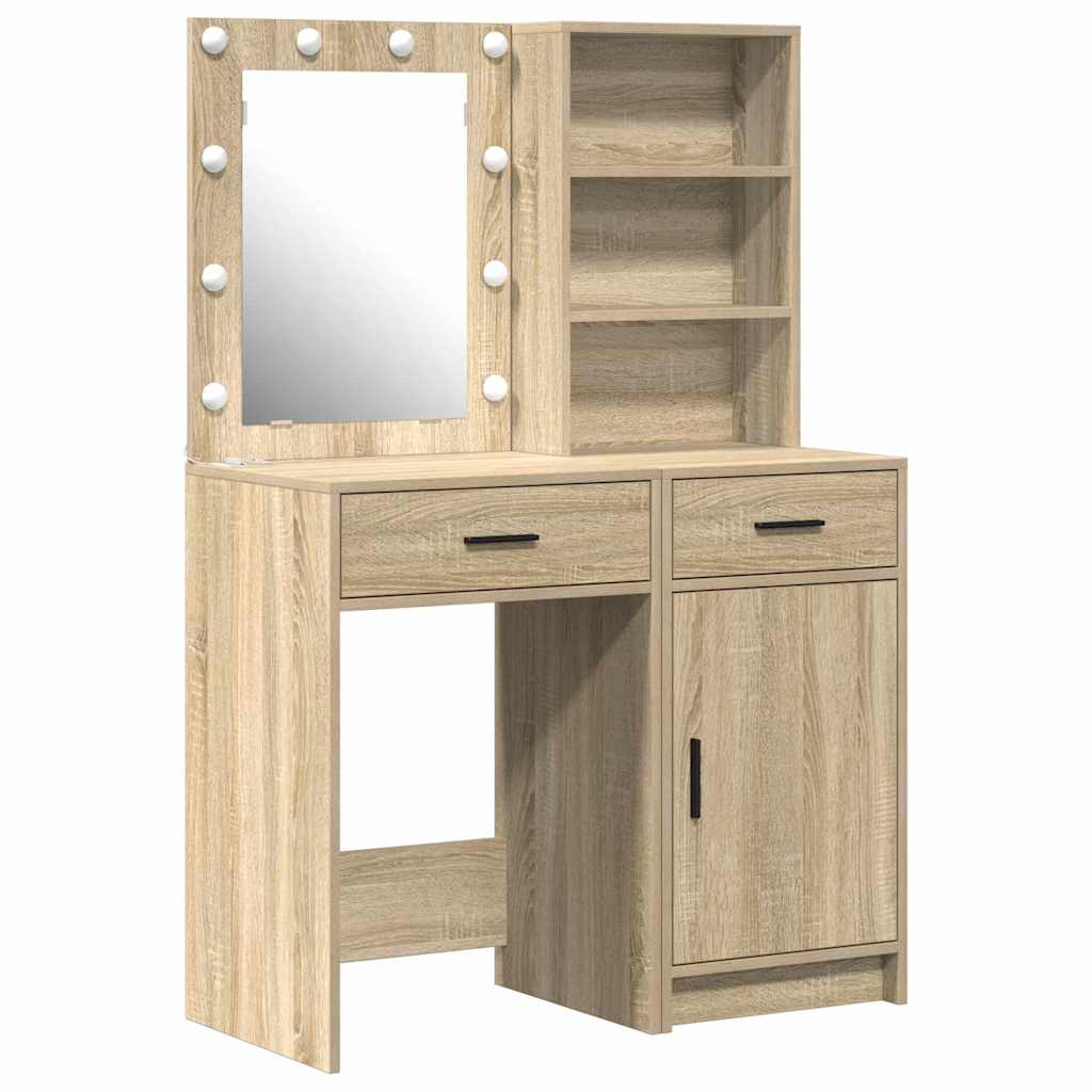 Ensemble de table de maquillage avec LED 2 pc Chêne Sonoma - XIOS