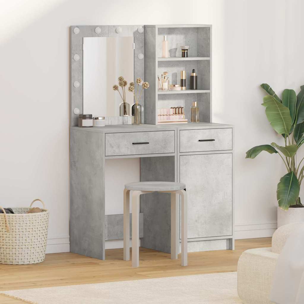 Ensemble de table de maquillage avec LED 2 pc Gris béton - XIOS