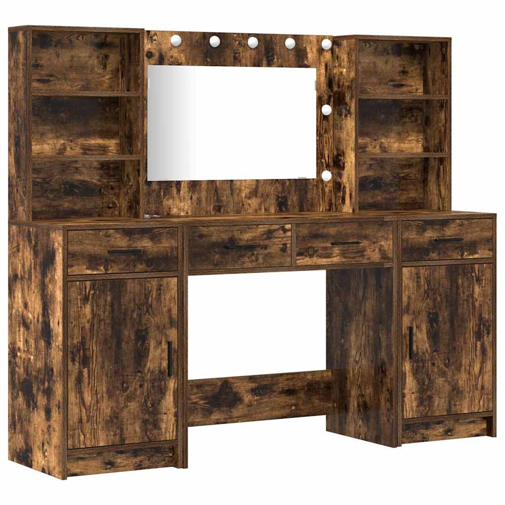 Ensemble de table de maquillage avec LED 3 pc Chêne fumé - XIOS