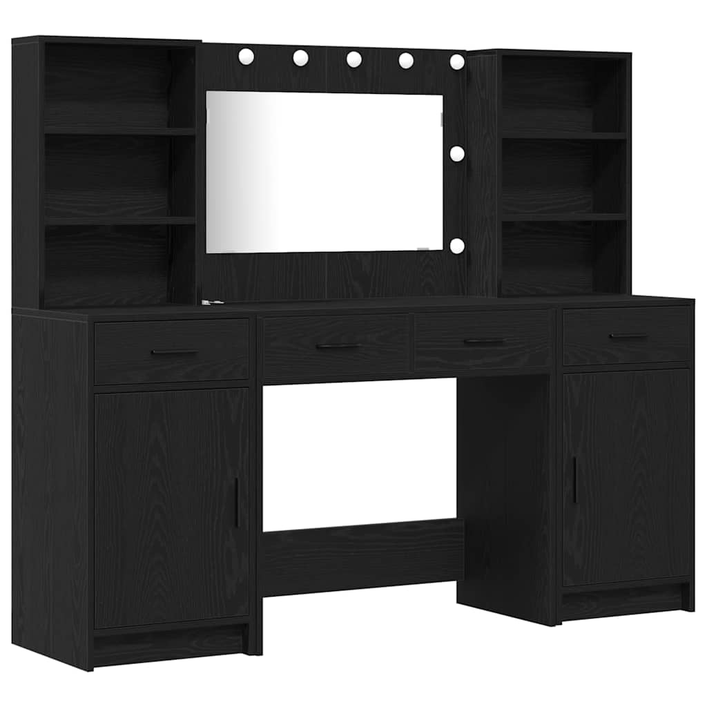 Ensemble de table de maquillage avec LED 3 pc Chêne noir - XIOS
