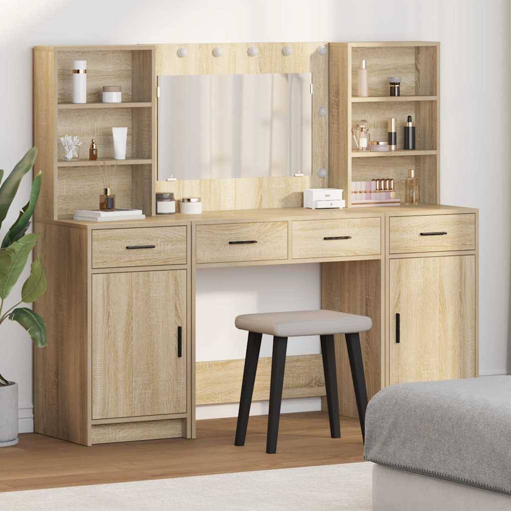 Ensemble de table de maquillage avec LED 3 pc Chêne Sonoma - XIOS