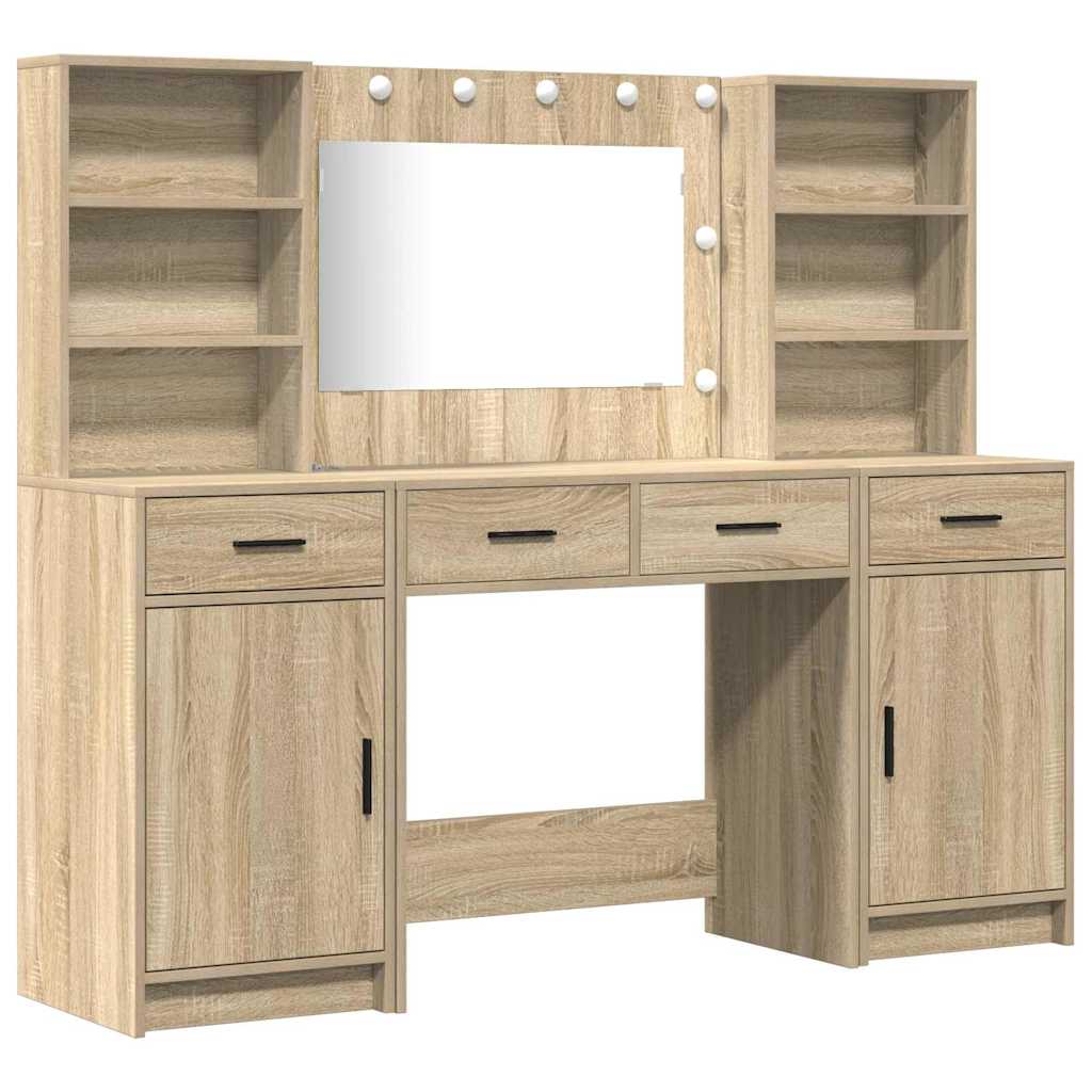 Ensemble de table de maquillage avec LED 3 pc Chêne Sonoma - XIOS