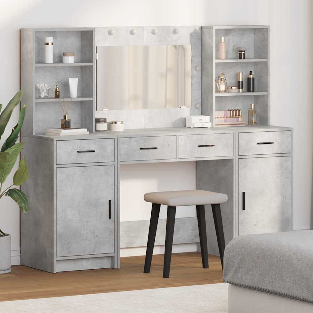 Ensemble de table de maquillage avec LED 3 pc Gris béton - XIOS