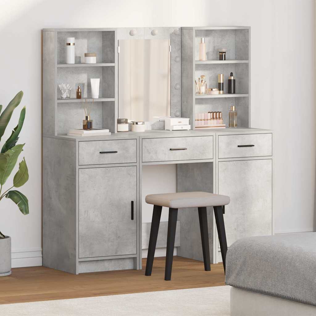 Ensemble de table de maquillage avec LED 3 pc Gris béton - XIOS