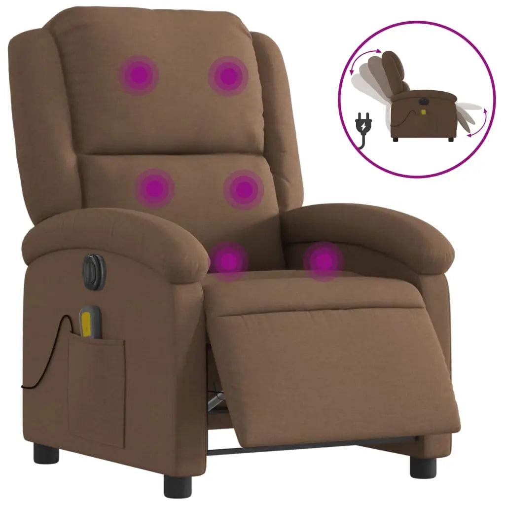 Fauteuil inclinable de massage électrique marron tissu - XIOS