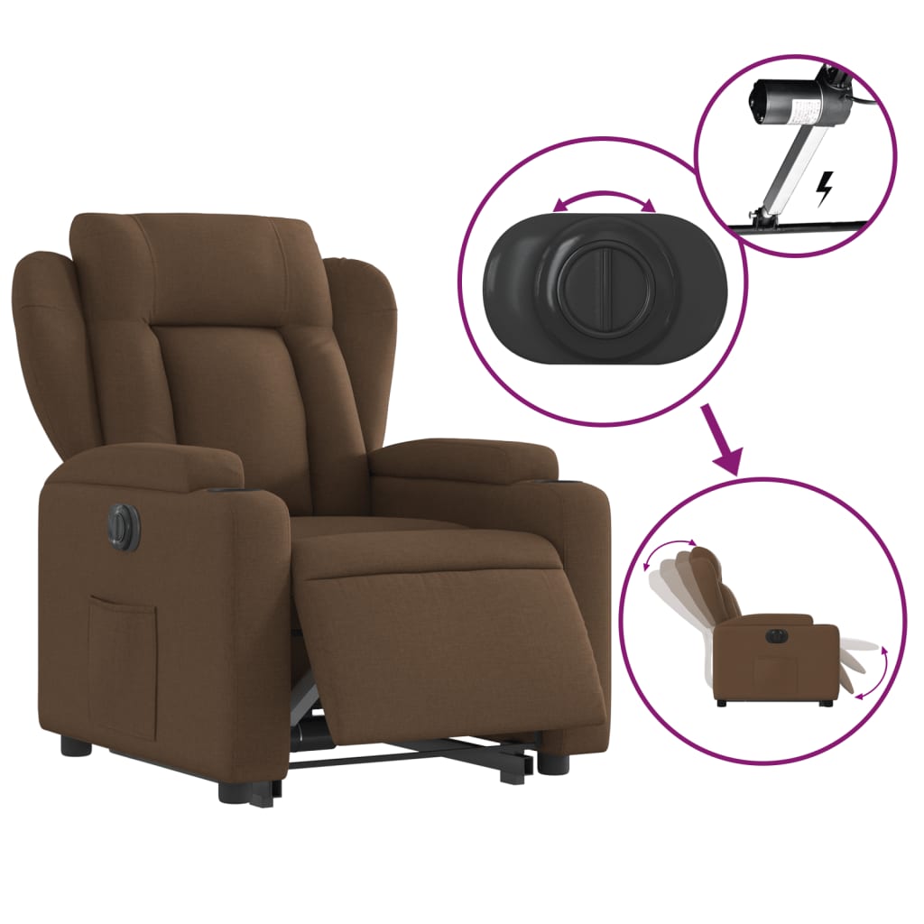 Fauteuil inclinable électrique marron tissu - XIOS