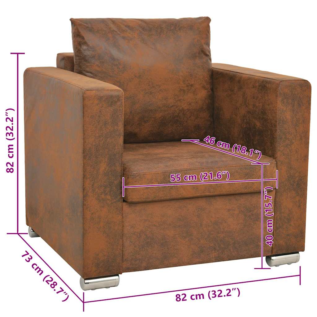 Fauteuil marron 82 x 73 x 82 cm en similicuir suédé - XIOS