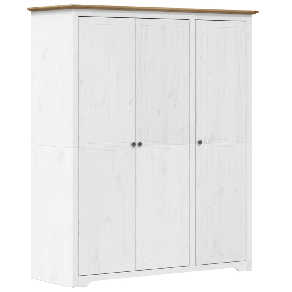 Garde-robe BODO blanc marron 146x53,5x173 cm bois massif de pin - XIOS