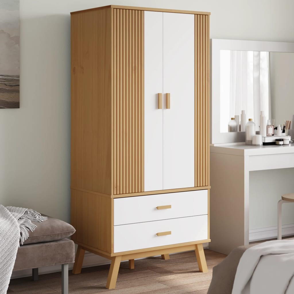 Garde-robe OLDEN blanc et marron 76,5x53x172 cm bois massif pin - XIOS