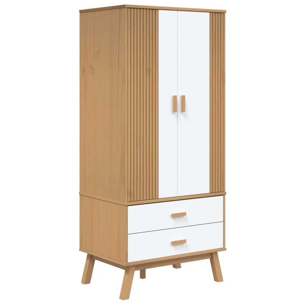 Garde-robe OLDEN blanc et marron 76,5x53x172 cm bois massif pin - XIOS