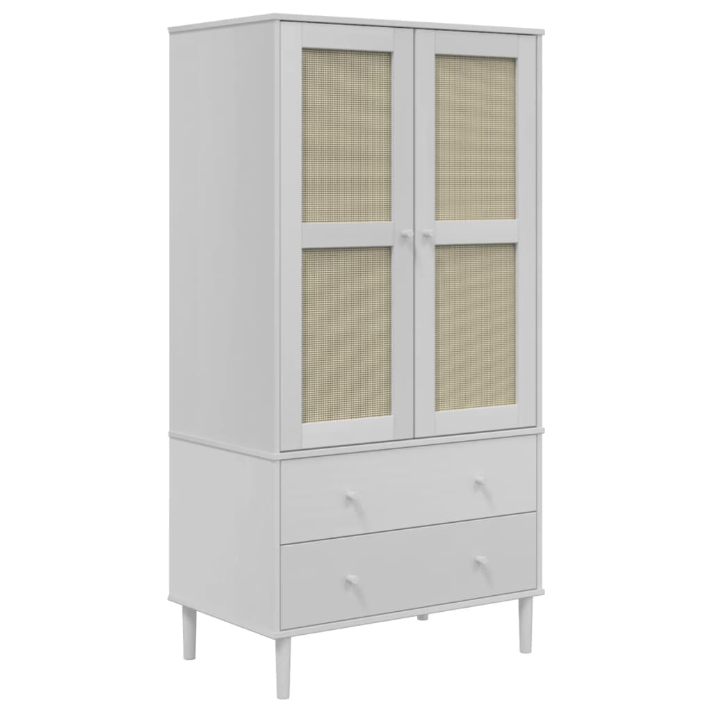 Garde-robe SENJA aspect rotin blanc 90x55x175cm bois massif pin - XIOS