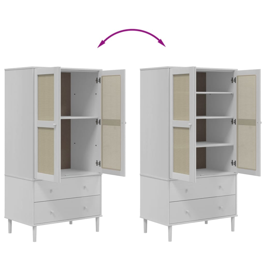 Garde-robe SENJA aspect rotin blanc 90x55x175cm bois massif pin - XIOS