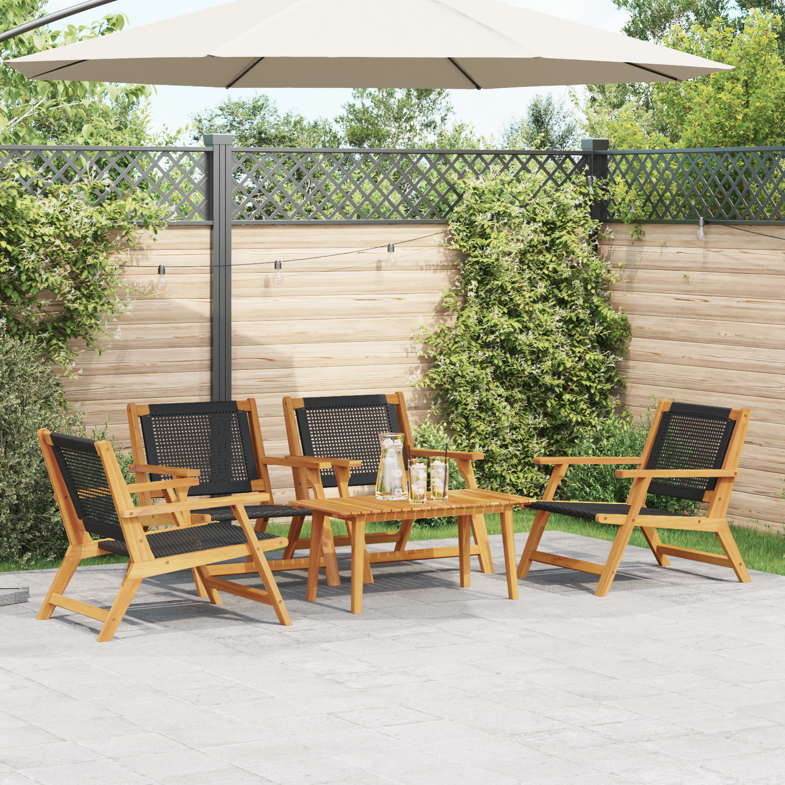 Ensemble de chaises de jardin avec table - 5 pièces, bois d'acacia noir Chaises de jardin vidaXL