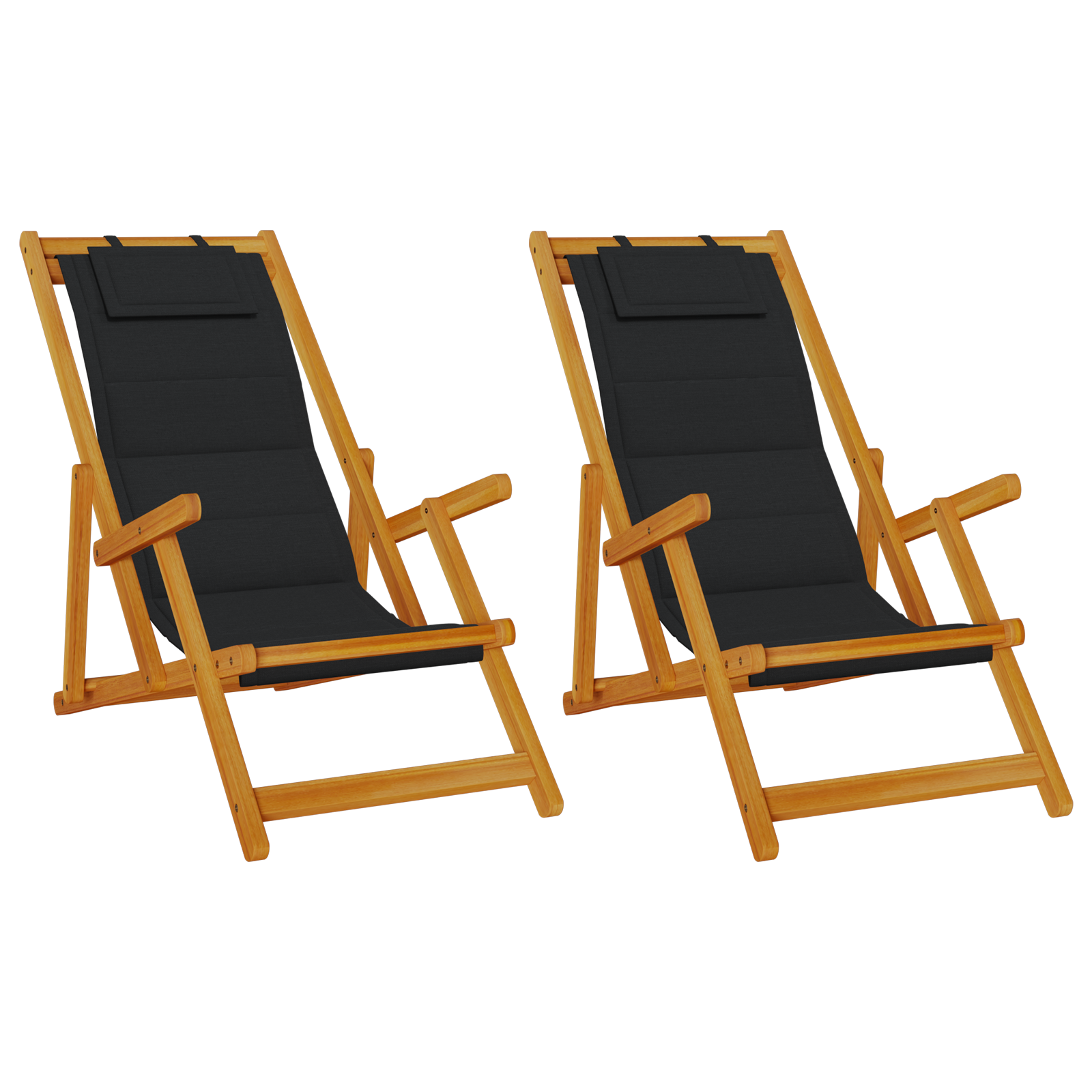 Chaises de plage pliantes vidaXL 2 pcs Black Bois d'acacia massif & Textilène Chaises de jardin vidaXL