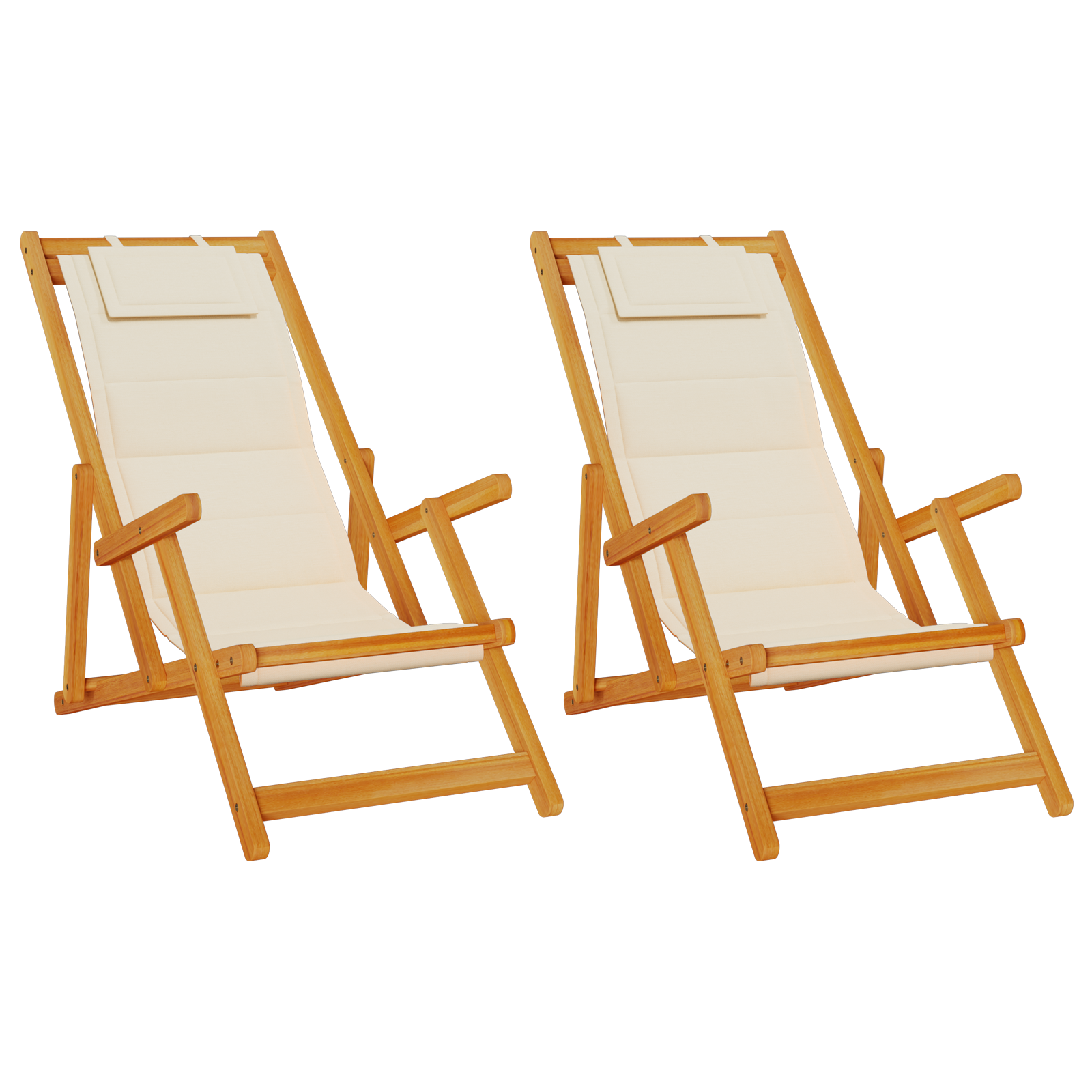 Chaises de plage pliantes vidaXL 2 pcs Crème en bois d'acacia massif et Textilène Chaises de jardin vidaXL
