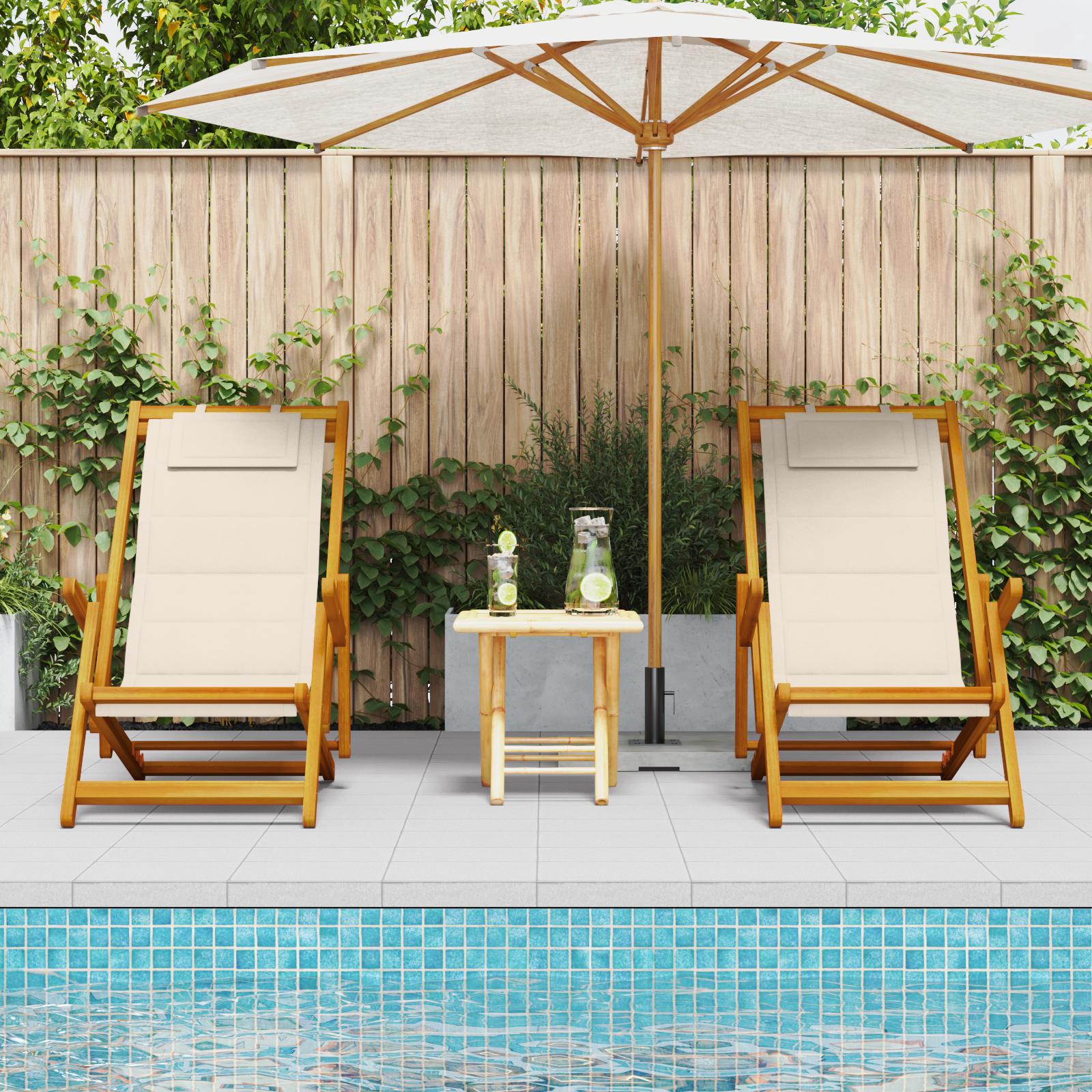 Chaises de plage pliantes vidaXL 2 pcs Crème en bois d'acacia massif et Textilène Chaises de jardin vidaXL