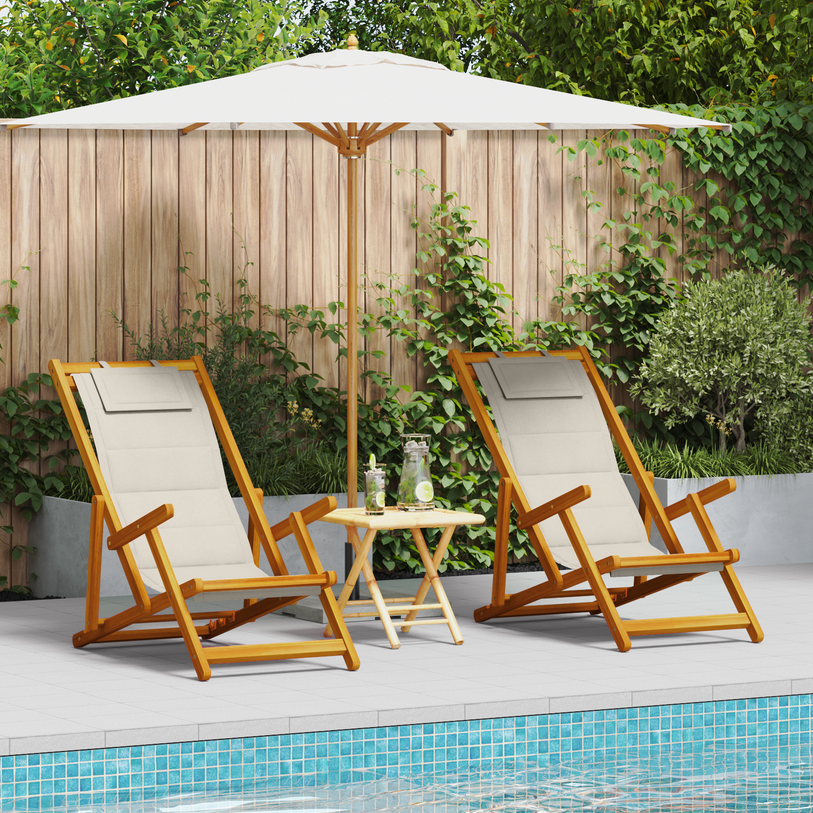 Chaises de plage pliantes vidaXL 2 pcs Gris clair Bois d'acacia massif et Textilène Chaises de jardin vidaXL