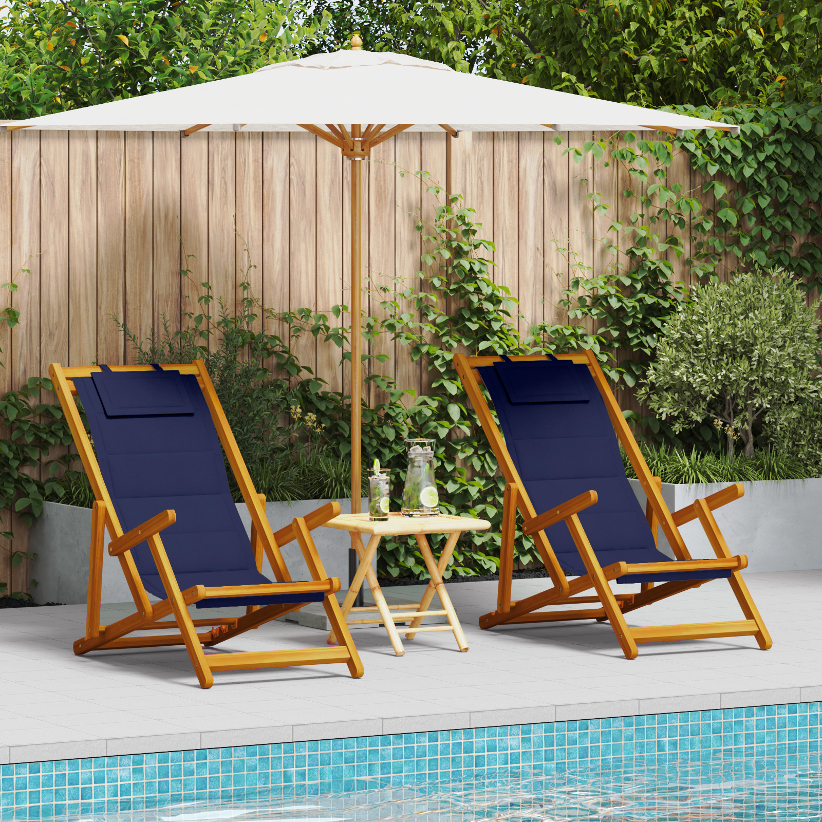 Chaises de plage pliantes vidaXL 2 pcs en bois d'acacia bleu et Textilène Chaises de jardin vidaXL