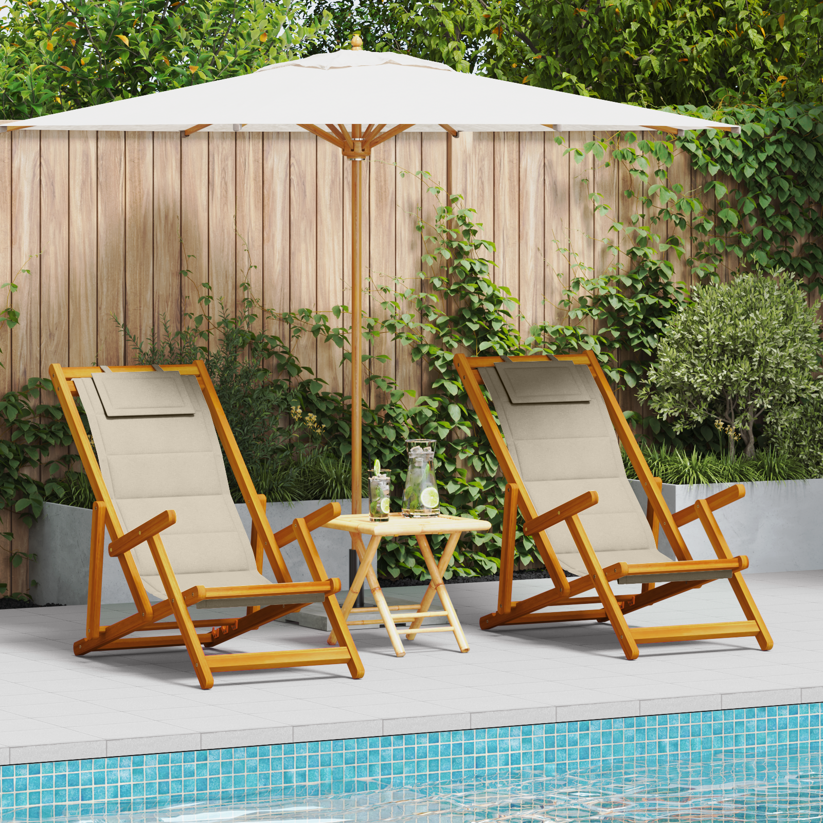 Chaises de plage pliantes vidaXL 2 pcs Taupe en bois d'acacia et Textilène Chaises de jardin vidaXL