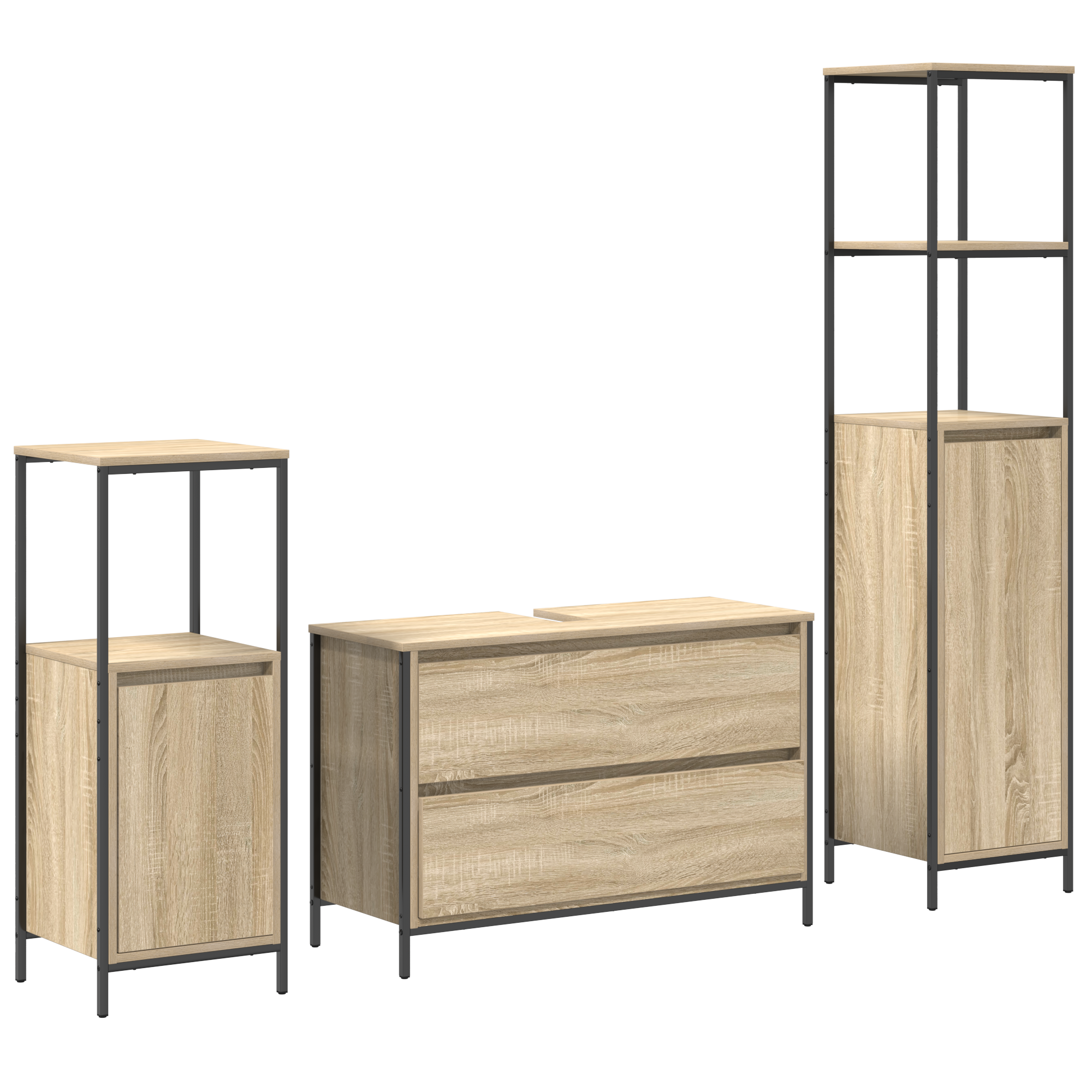 Ensemble de meubles de salle de bains 3 pièces en bois d'ingénierie chêne Sonoma Meubles-lavabos de salle de bains vidaXL