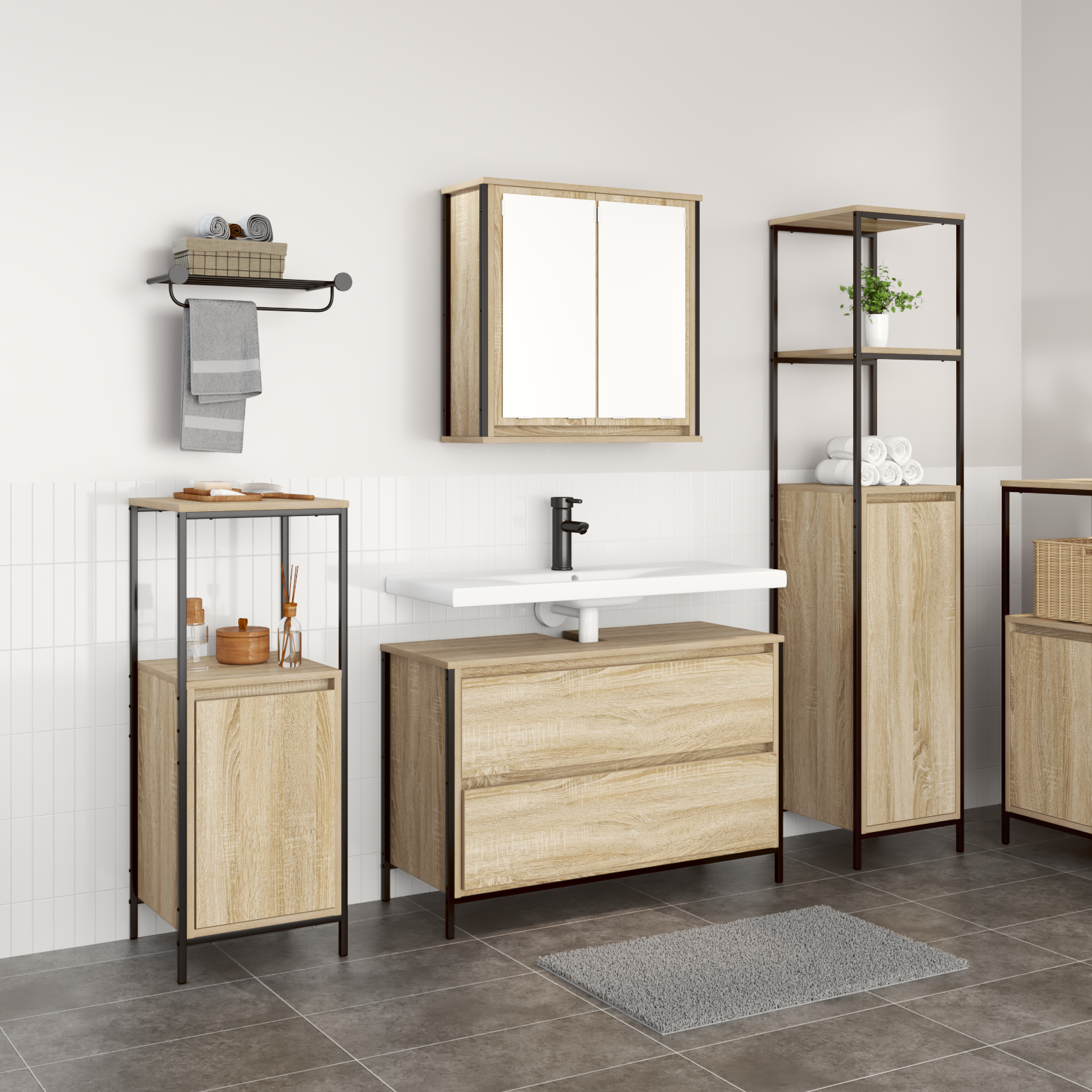 Ensemble de meubles de salle de bains 3 pièces en bois d'ingénierie chêne Sonoma Meubles-lavabos de salle de bains vidaXL
