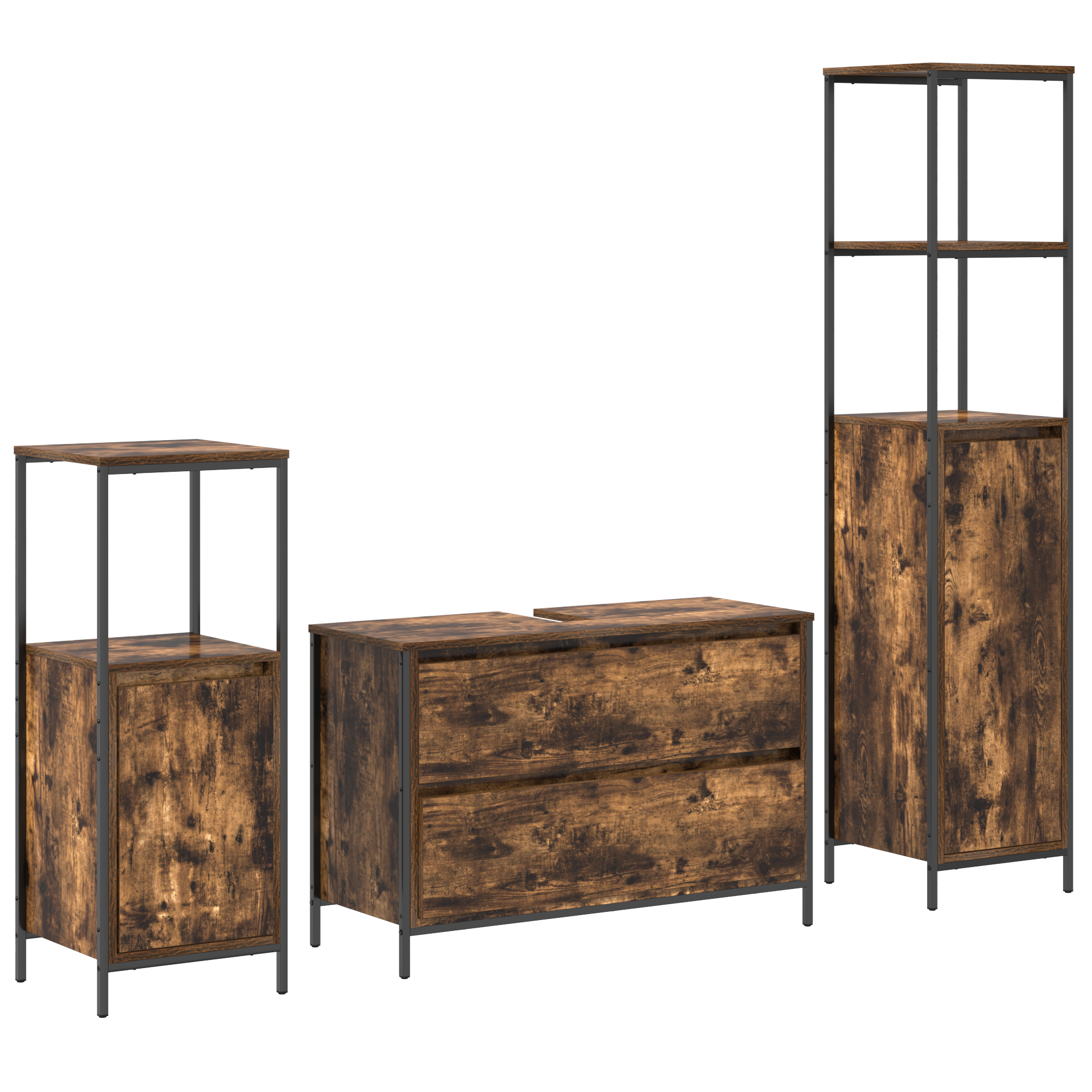 Ensemble de mobilier de salle de bain 3 pièces en chêne fumé en bois d'ingénierie Meubles-lavabos de salle de bains vidaXL