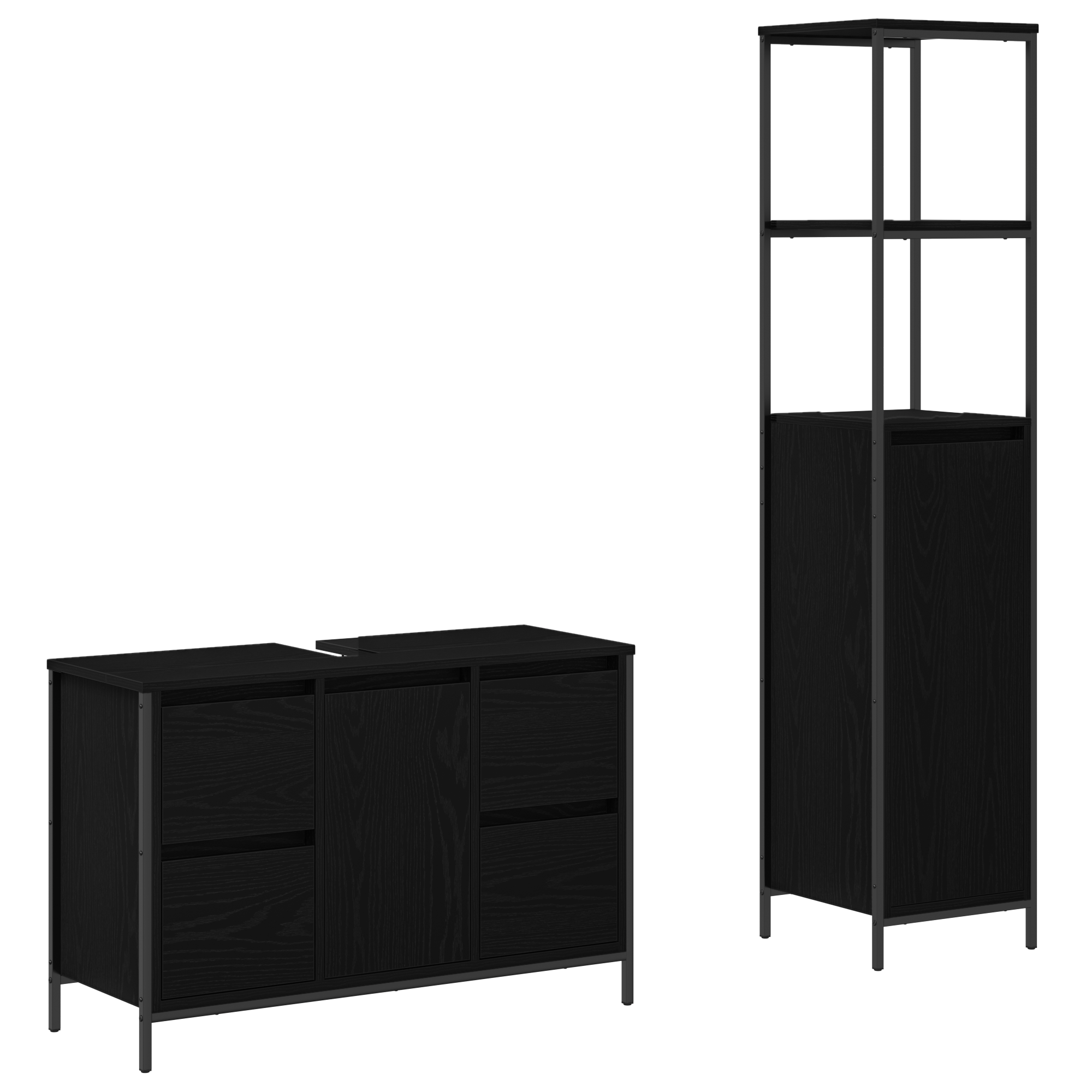 Set de meubles pour la salle de bain 2 pièces en bois d'ingénierie chêne noir Meubles-lavabos de salle de bains vidaXL