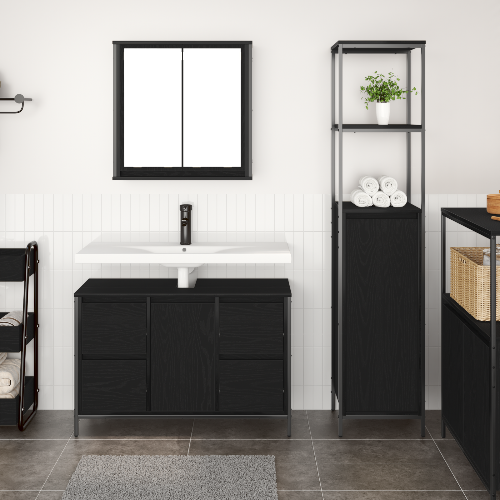 Set de meubles pour la salle de bain 2 pièces en bois d'ingénierie chêne noir Meubles-lavabos de salle de bains vidaXL