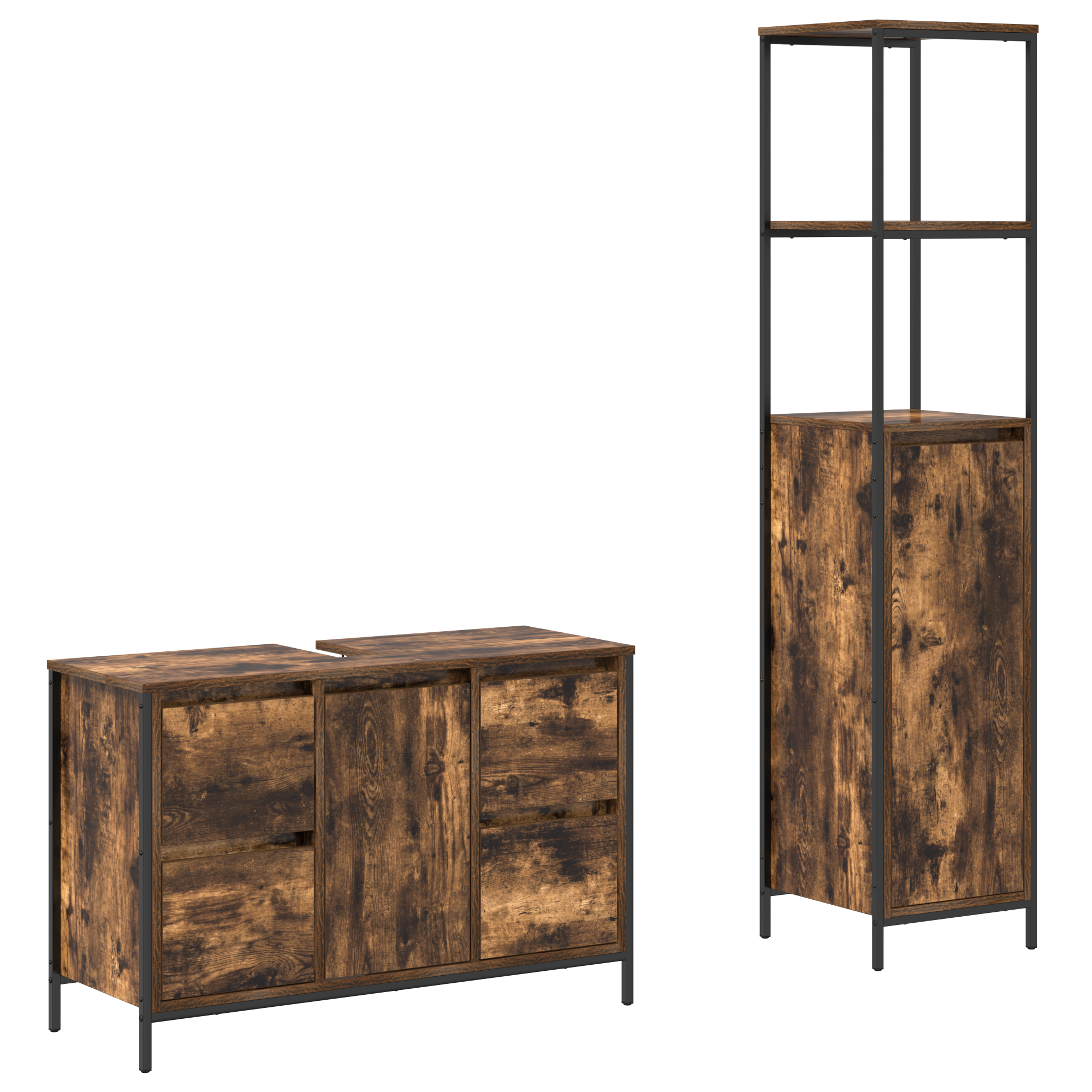 Set de meubles de salle de bain 2 pièces en bois d'ingénierie chêne fumé Meubles-lavabos de salle de bains vidaXL