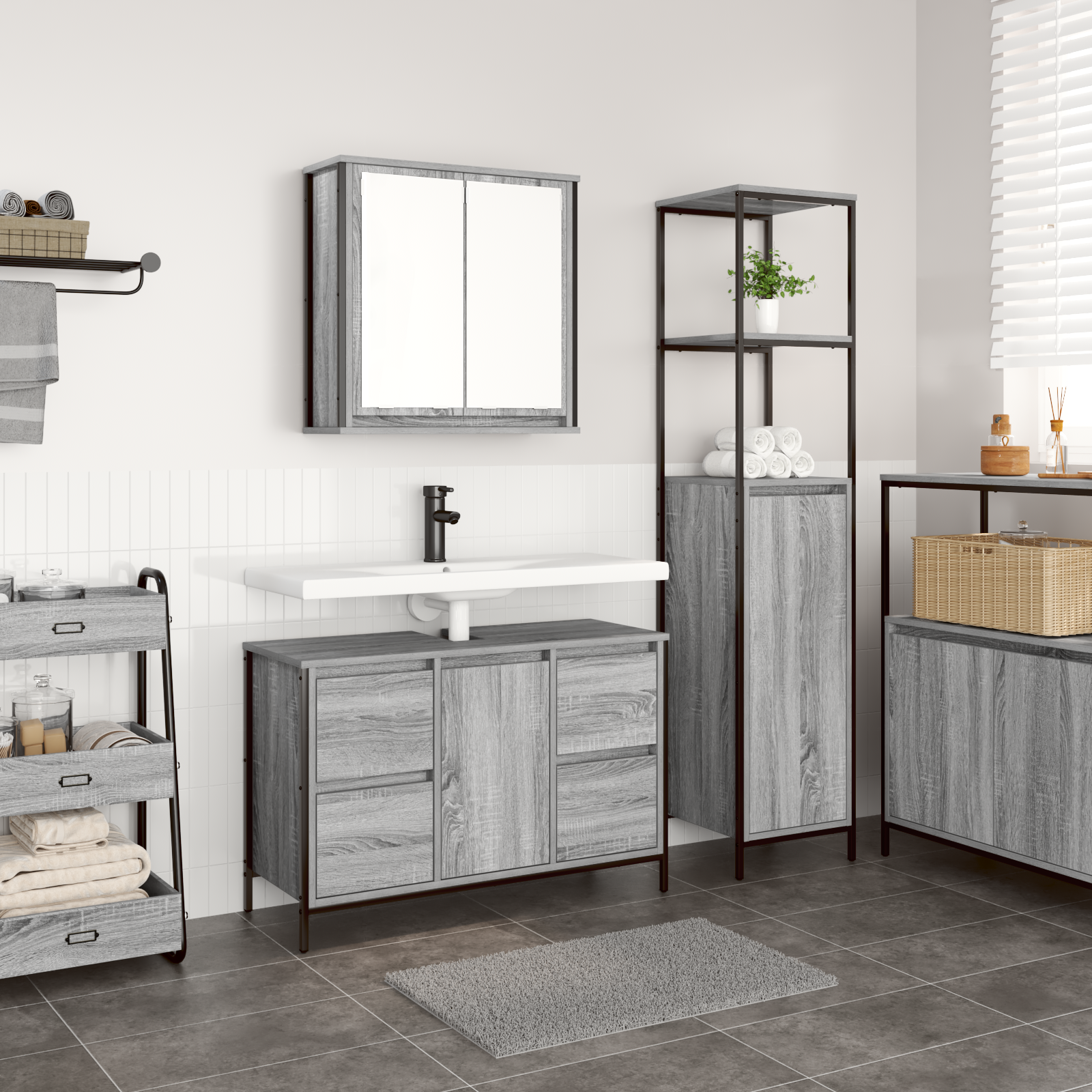 Ensemble de meubles de salle de bain 2 pièces vidaXL gris Sonoma en bois d'ingénierie Meubles-lavabos de salle de bains vidaXL