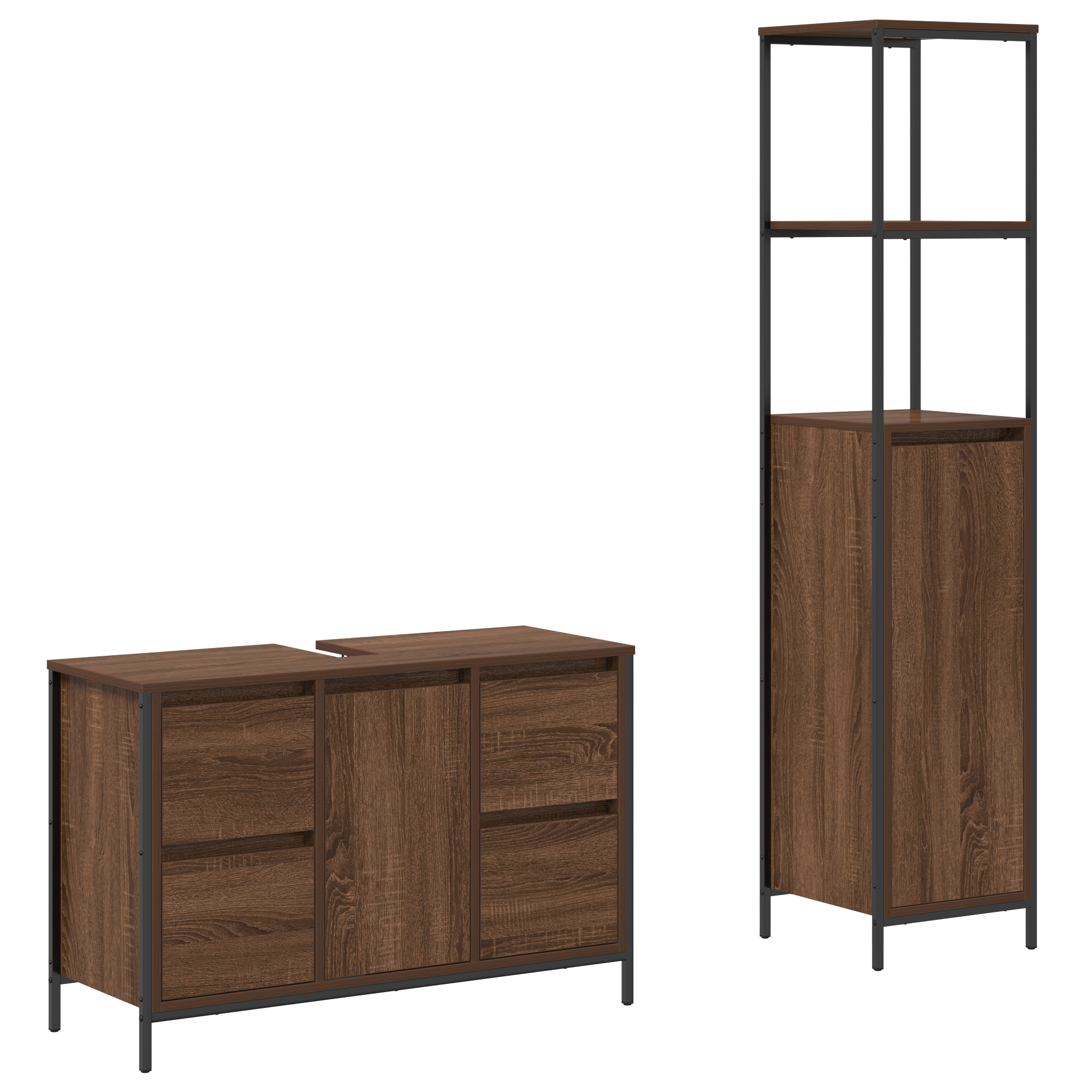 Ensemble de meubles de salle de bain 2 pièces en chêne brun en bois d'ingénierie Meubles-lavabos de salle de bains vidaXL