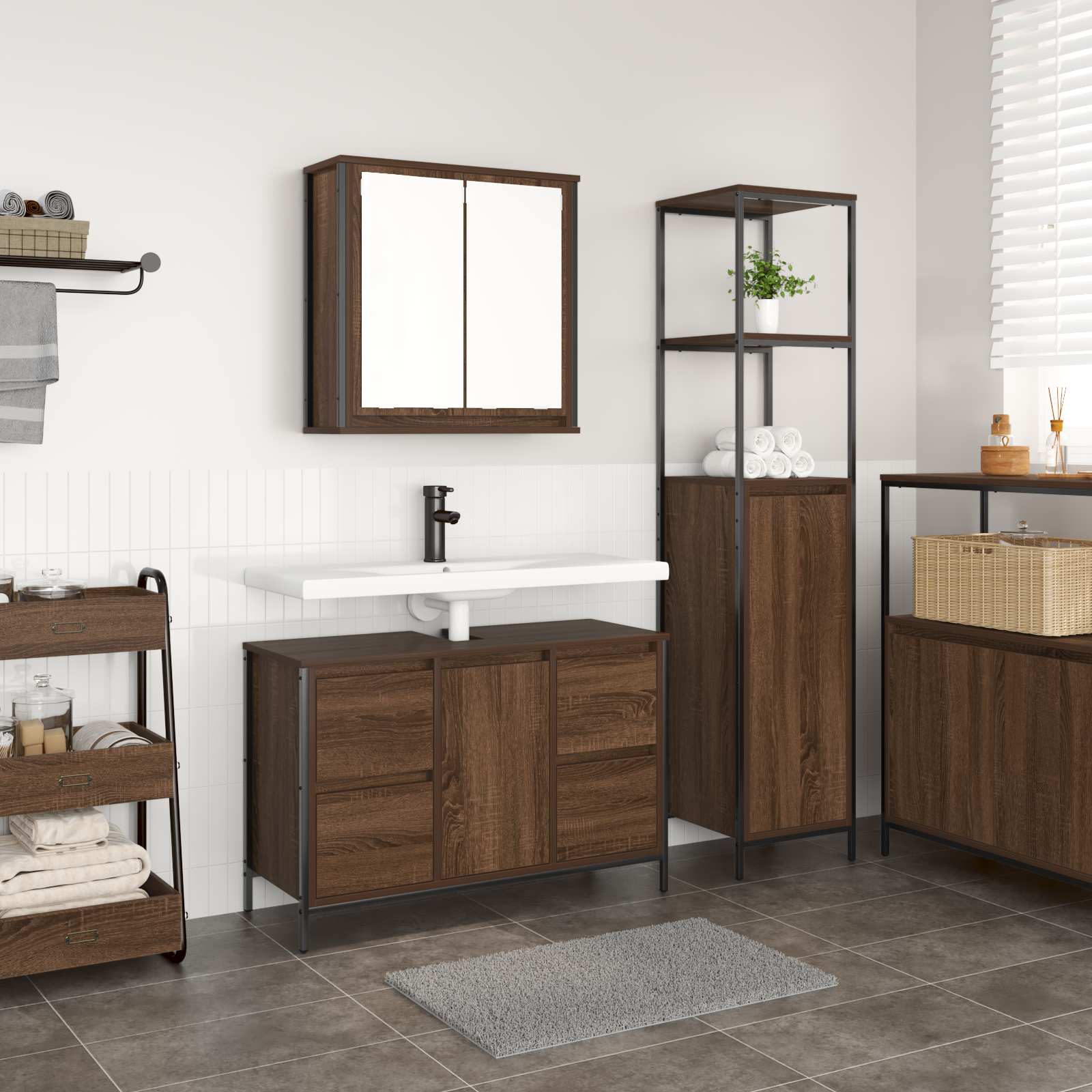 Ensemble de meubles de salle de bain 2 pièces en chêne brun en bois d'ingénierie Meubles-lavabos de salle de bains vidaXL