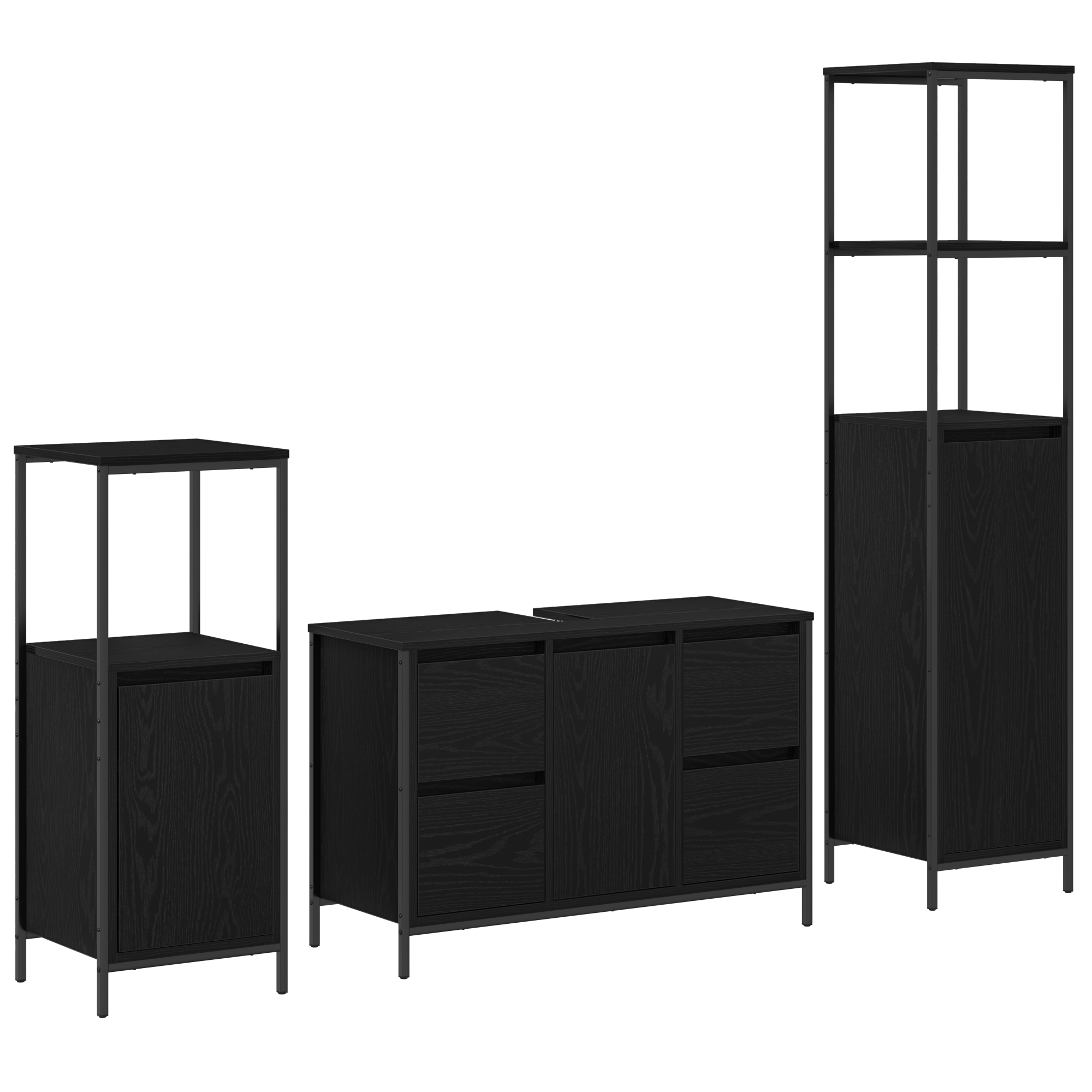 Ensemble de meubles de salle de bain 3 pièces vidaXL - Chêne noir en bois d'ingénierie Meubles-lavabos de salle de bains vidaXL